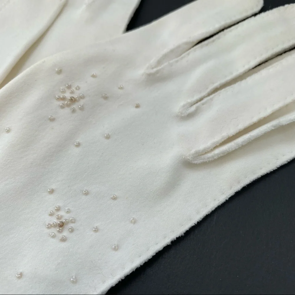 Vintage Beaded Gloves Hand Sewn in Philippines American Made Fabric Small